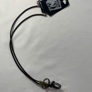 Necklace-Black Leather Distressed Metal Rings Vintage Hot Topic Punk Goth Grunge